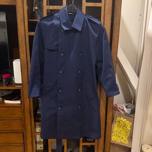 Navy Blue Double-Breasted Trench Coat | Belted | Size 38